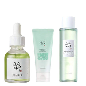 Rutina Calmante Beauty of Joseon – 3 Pasos con Té Verde: Limpieza + Hidratación + Sérum Antiacné