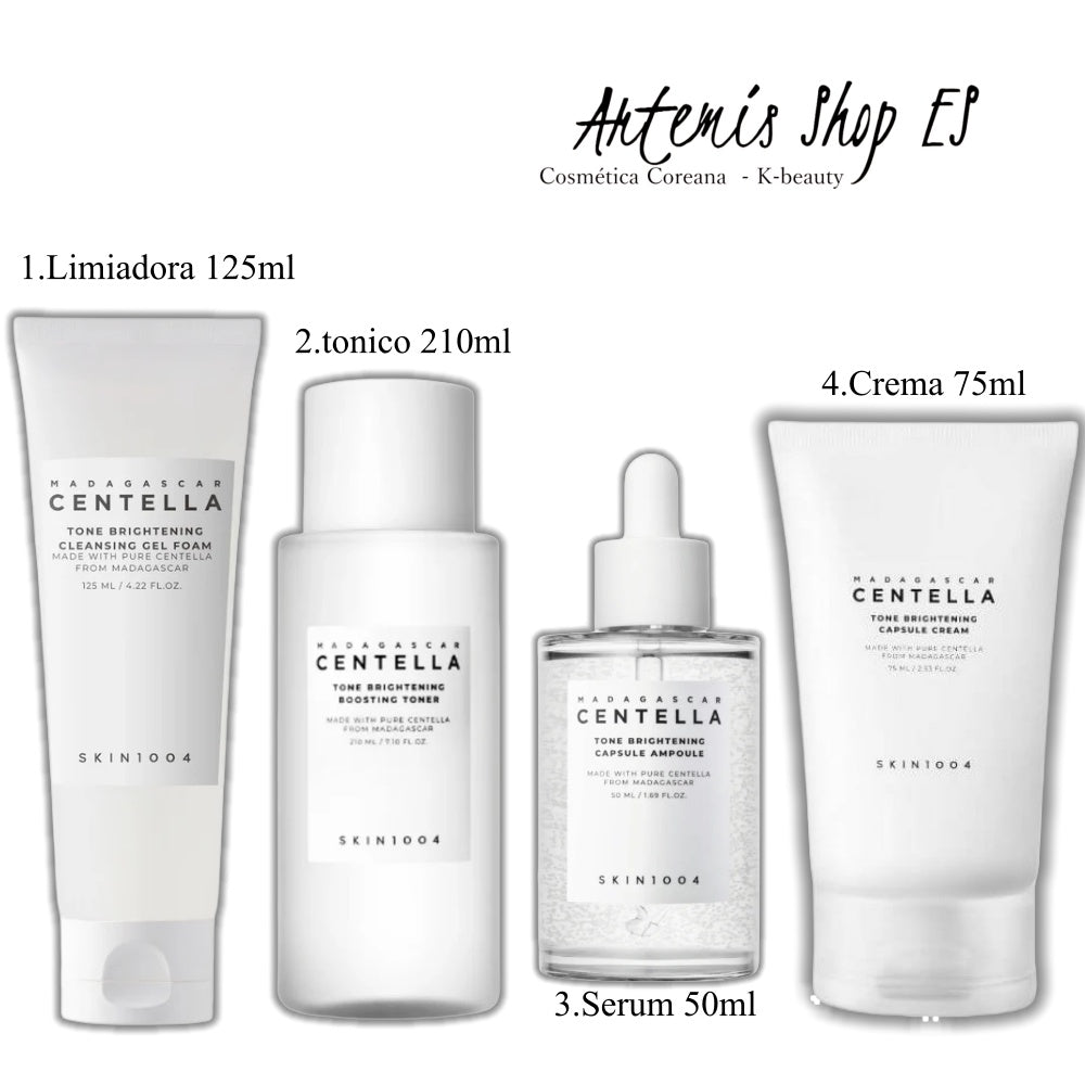 SKIN1004 - Rutina Iluminadora con Centella de Madagascar 🌟 Limpieza + Tónico + Serum + Crema | Para Piel Opaca y Manchas | Vegano · Sin Parabenos