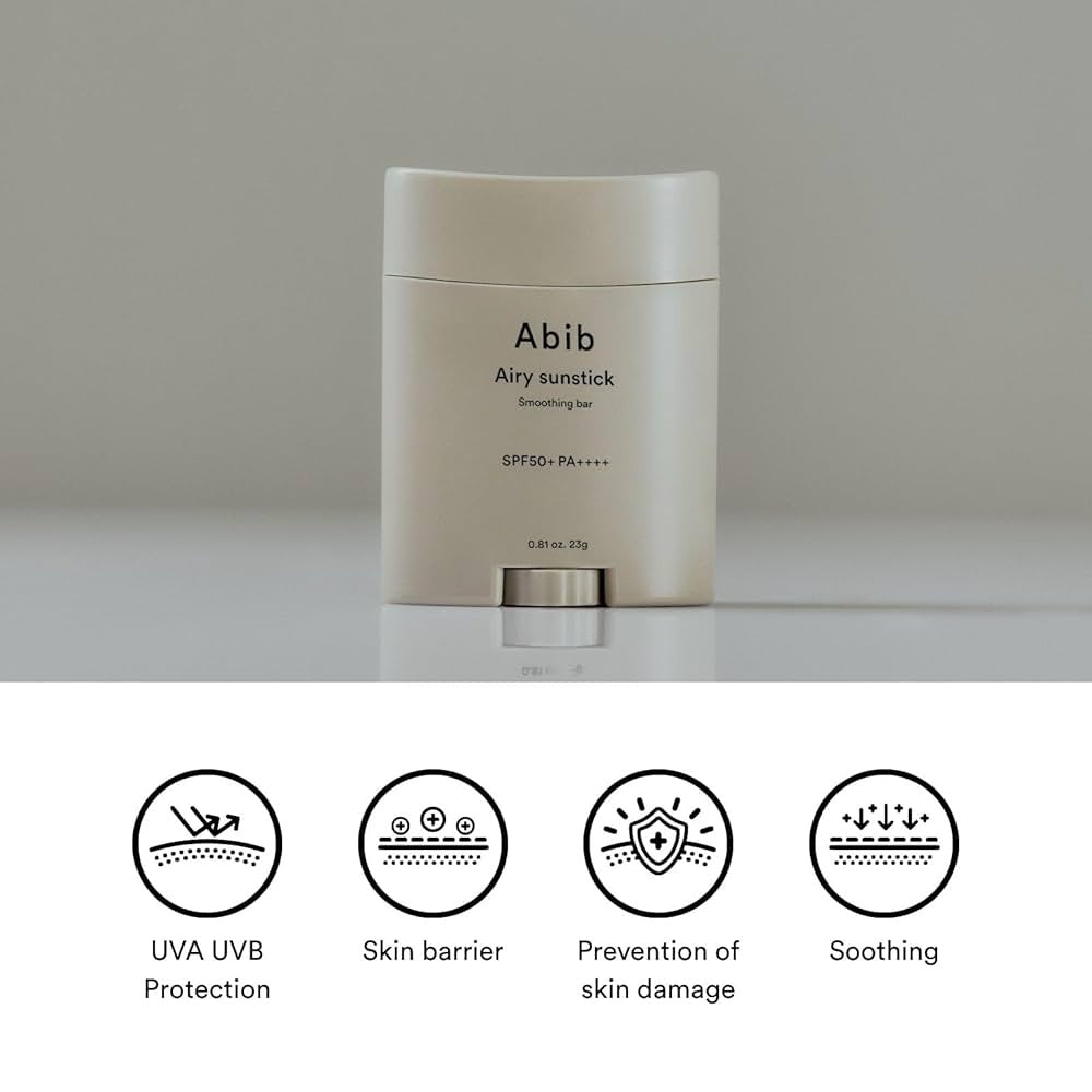 Abib – Airy Sunstick Smoothing Bar SPF50+ PA++++ – Protector Solar en Barra con Acabado Mate para Rostro y Cuerpo