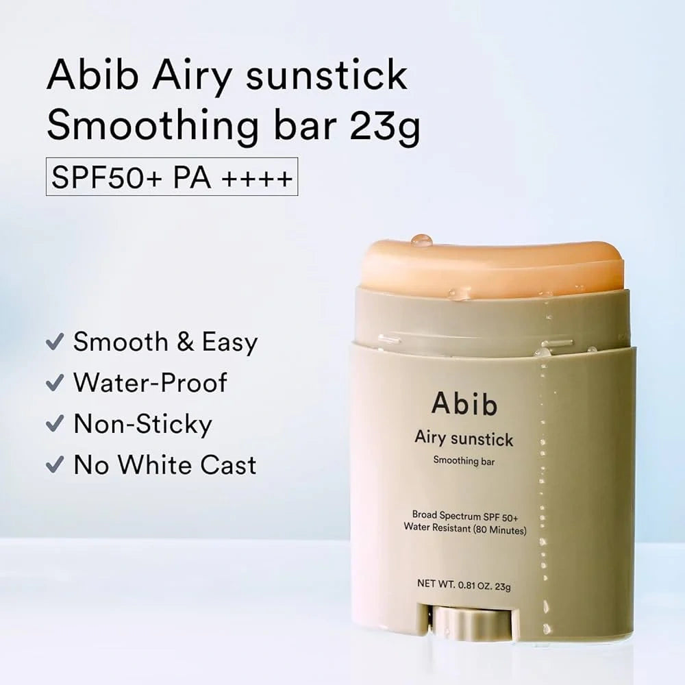 Abib – Airy Sunstick Smoothing Bar SPF50+ PA++++ – Protector Solar en Barra con Acabado Mate para Rostro y Cuerpo