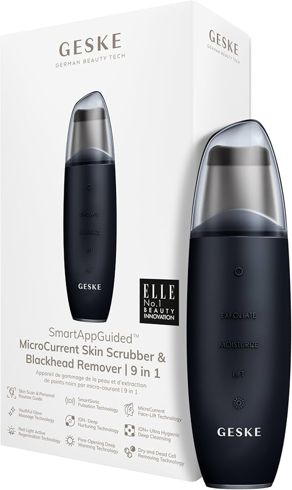 GESKE – Limpiador Facial Ultrasónico Inteligente 9 en 1 con Microcorriente y Eliminador de Puntos Negros