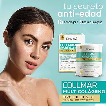 Drasanvi Collmar Multicolágeno Tipos I, II, III, V y X – 260g – Colágeno Marino Hidrolizado con Vitamina C, Biotina, Elastina y Ácido Hialurónico