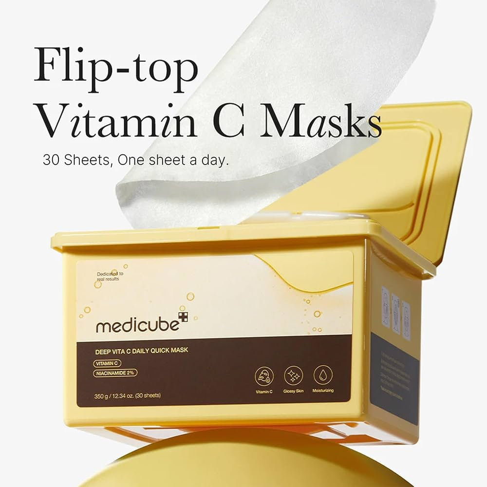 Mascarillas Faciales Diarias con Vitamina C – 30 Unidades, Fórmula Vegana
