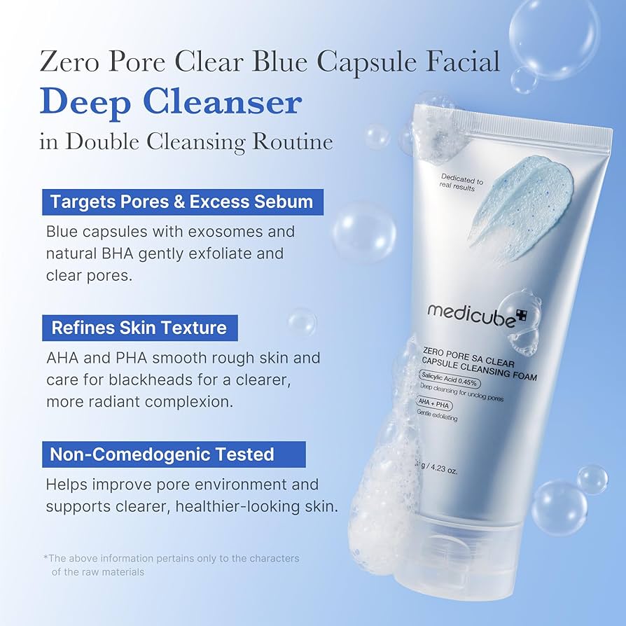 Medicube Zero Pore SA Clear Capsule Cleansing Foam 120g – Limpiador Facial con Ácido Salicílico 0,45% + AHA/PHA para Poros