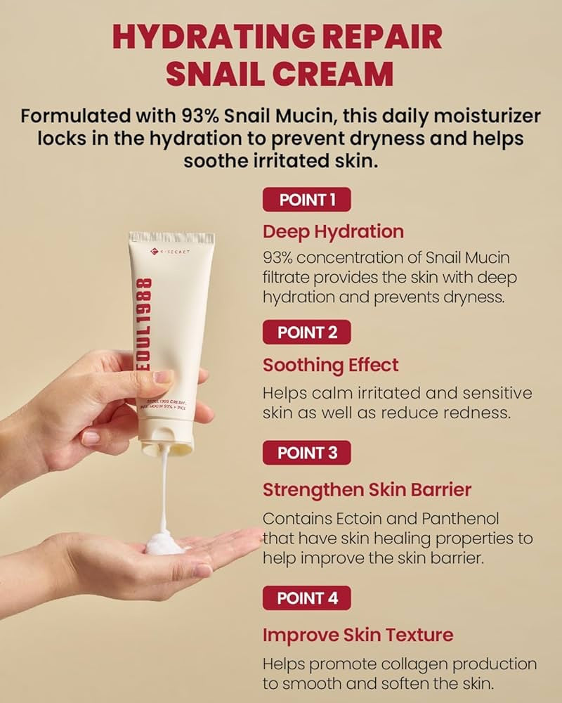 K-SECRET – SEOUL 1988 Crema Facial con 93% Mucina de Caracol + Arroz Fermentado 100ml – Hidratación y Reparación Intensiva