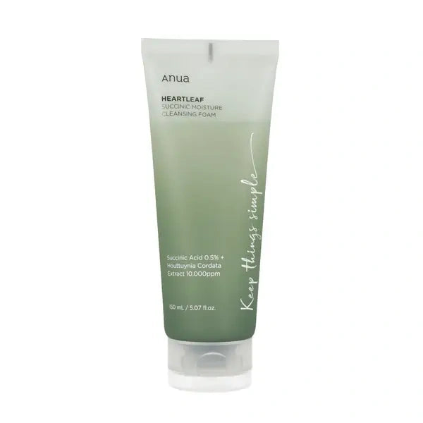 Anua – Limpiador Facial Heartleaf con Ácido Succínico 150ml – Espuma Hidratante y Purificante