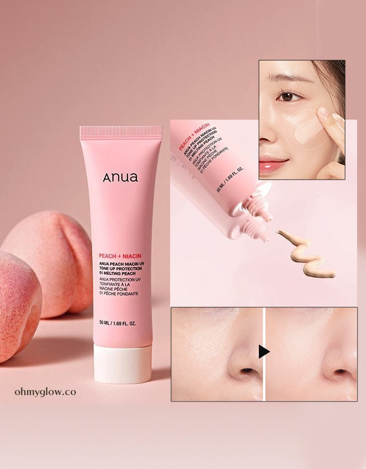 Anua – Protector Solar Peach Niacin UV Tone Up 01 Melting Peach SPF50+ PA++++ 50ml – Efecto Iluminador y Natural