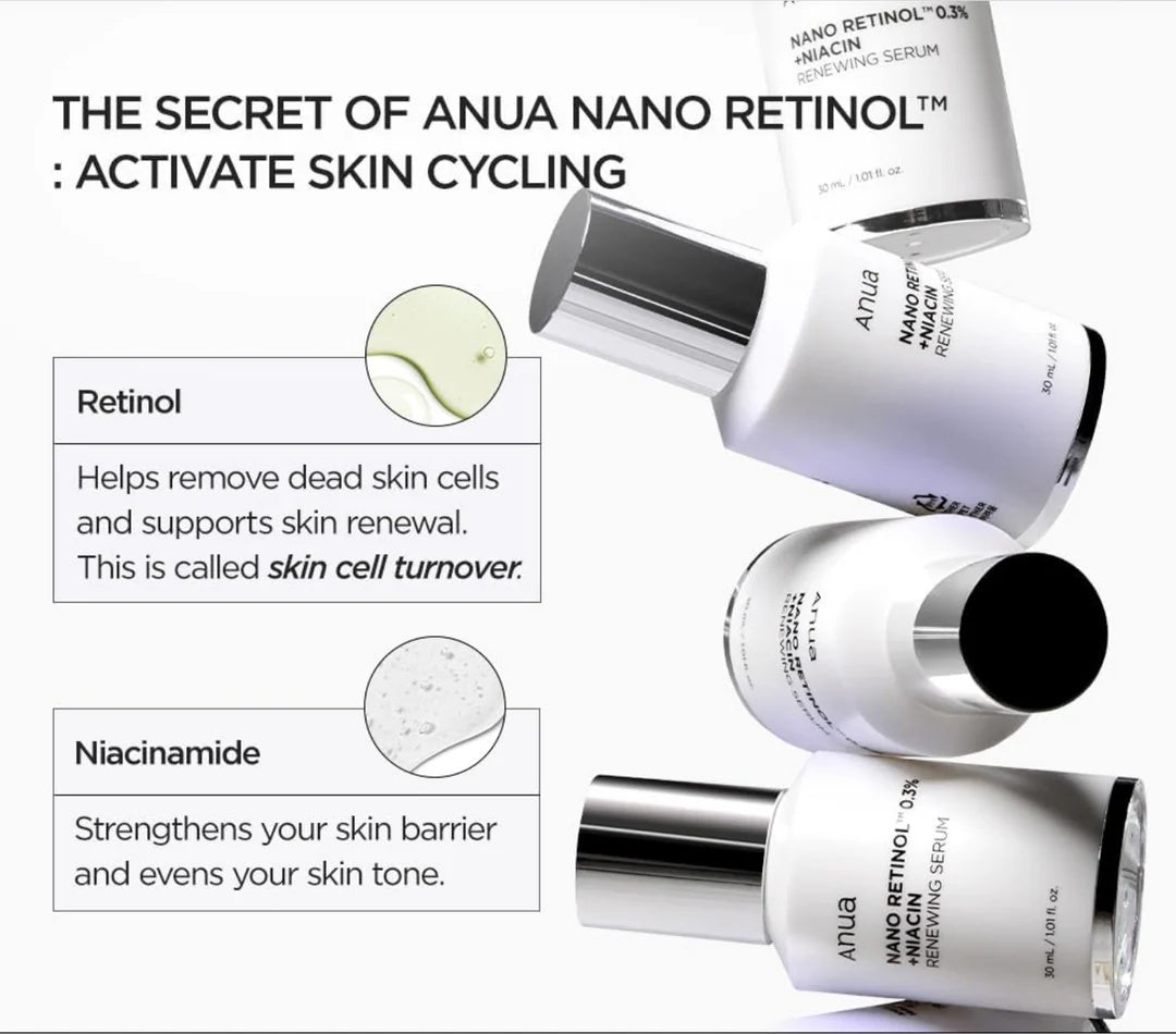 Anua – Sérum Renovador con Nano Retinol 0,3% y Niacinamida | Antiedad y Anti-Manchas (30 ml)