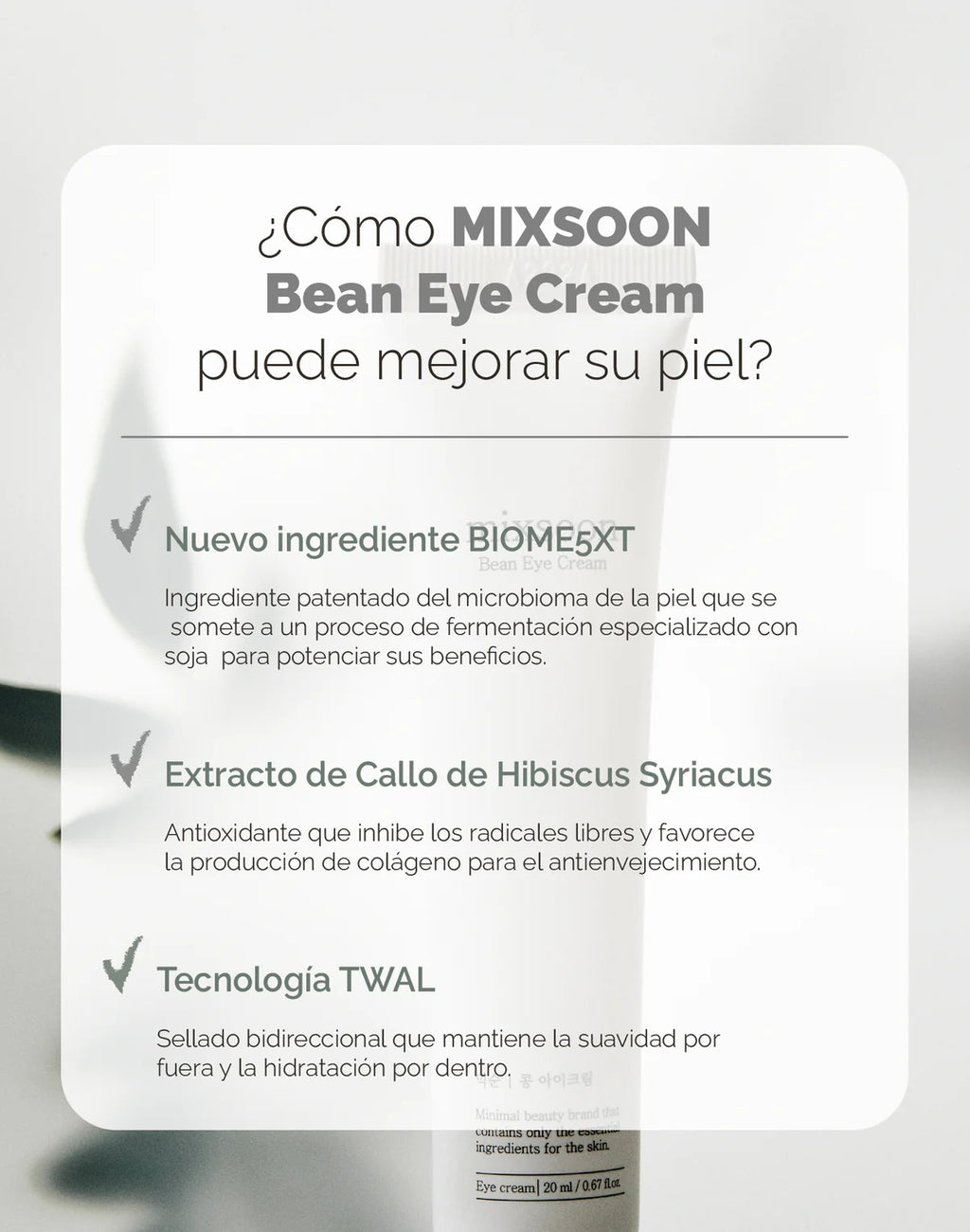 Mixsoon Contorno de Ojos Antiedad e Hidratante con Péptidos y Ácido Hialurónico – 30ml