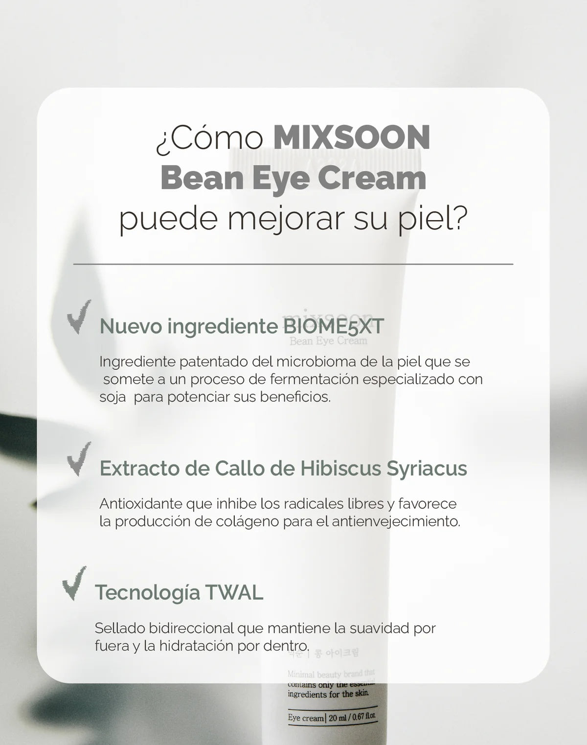 Mixsoon Contorno de Ojos Antiedad e Hidratante con Péptidos y Ácido Hialurónico – 30ml
