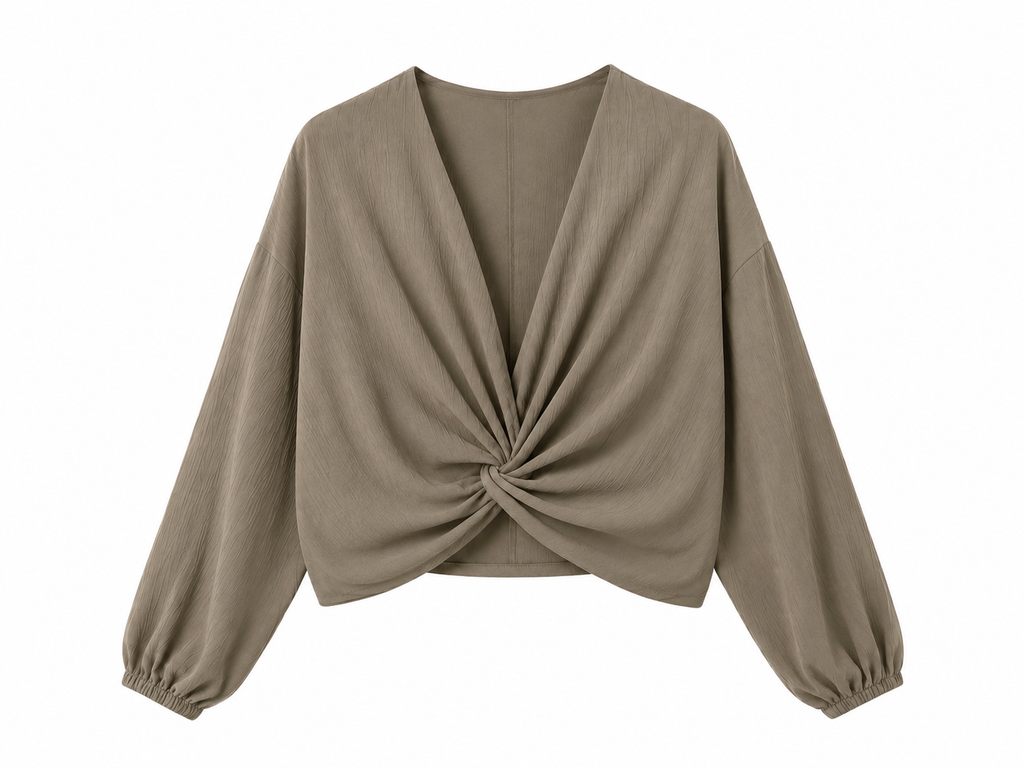 Blusa Cruzada para Mujer con Escote en V | Manga Larga Abullonada y Diseño Elegante