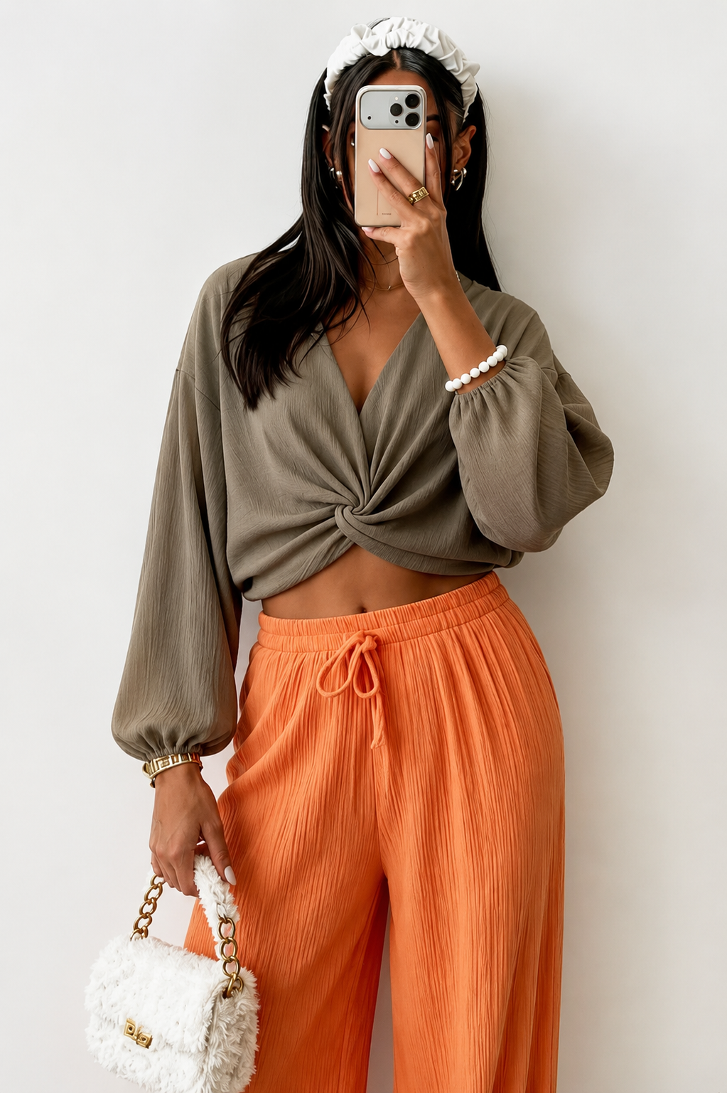 Blusa Cruzada para Mujer con Escote en V | Manga Larga Abullonada y Diseño Elegante