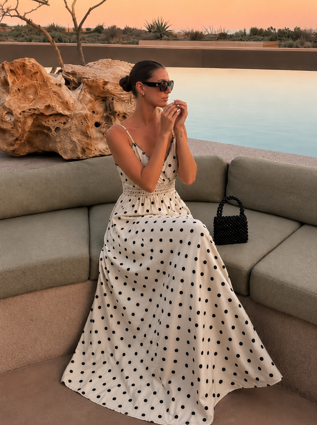 Vestido Largo de Lunares para Mujer con Tirantes Finos | Estilo Mediterráneo Elegante Primavera Verano