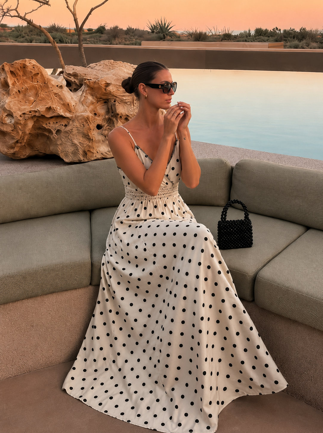 Vestido Largo de Lunares para Mujer con Tirantes Finos | Estilo Mediterráneo Elegante Primavera Verano