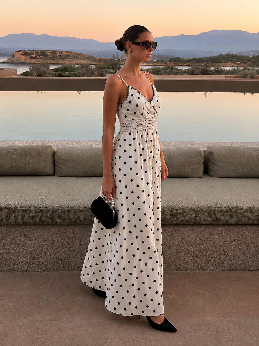 Vestido Largo de Lunares para Mujer con Tirantes Finos | Estilo Mediterráneo Elegante Primavera Verano