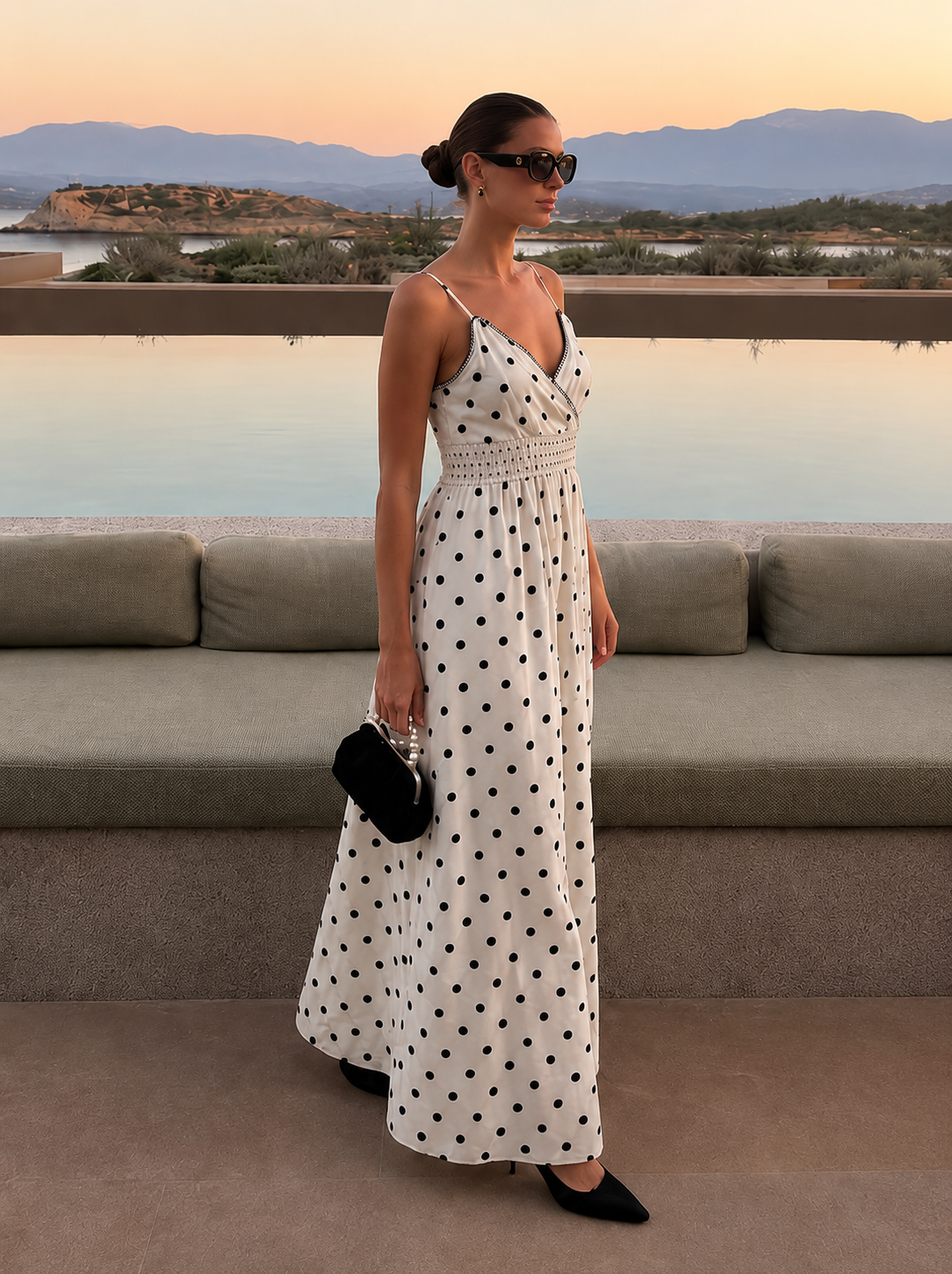 Vestido Largo de Lunares para Mujer con Tirantes Finos | Estilo Mediterráneo Elegante Primavera Verano