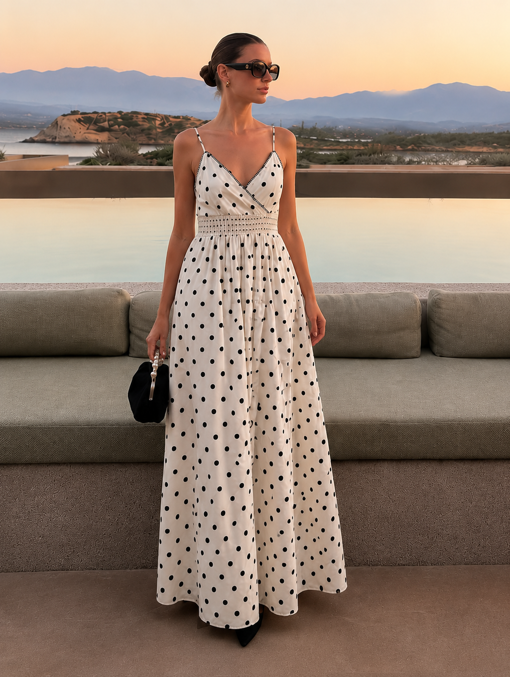 Vestido Largo de Lunares para Mujer con Tirantes Finos | Estilo Mediterráneo Elegante Primavera Verano