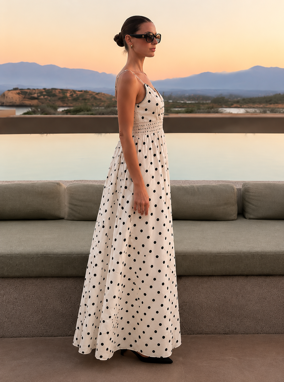 Vestido Largo de Lunares para Mujer con Tirantes Finos | Estilo Mediterráneo Elegante Primavera Verano