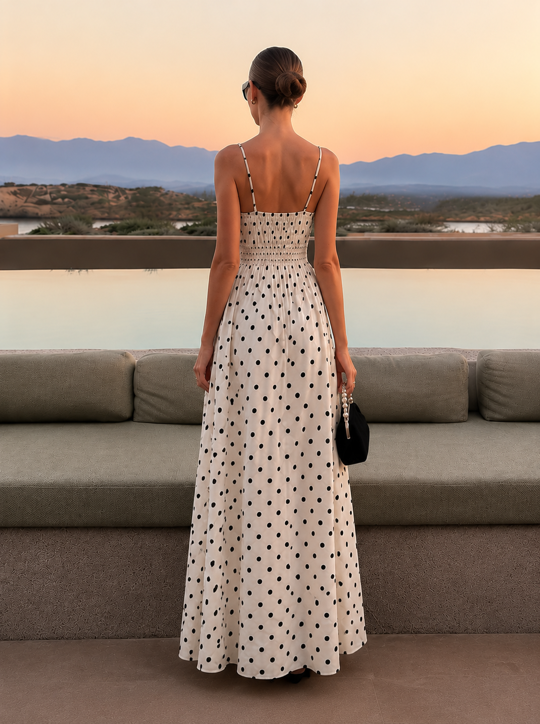 Vestido Largo de Lunares para Mujer con Tirantes Finos | Estilo Mediterráneo Elegante Primavera Verano