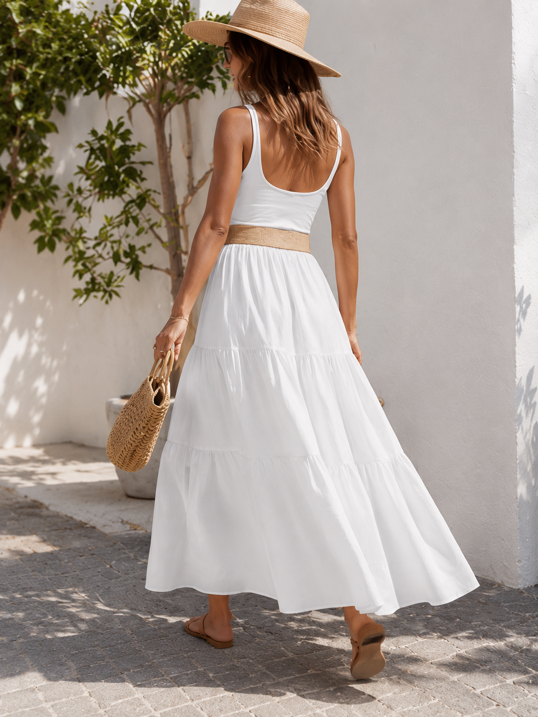 Falda Larga para Mujer con Cinturón de Rafia | Elegante, Fluida y Fresca para Primavera Verano