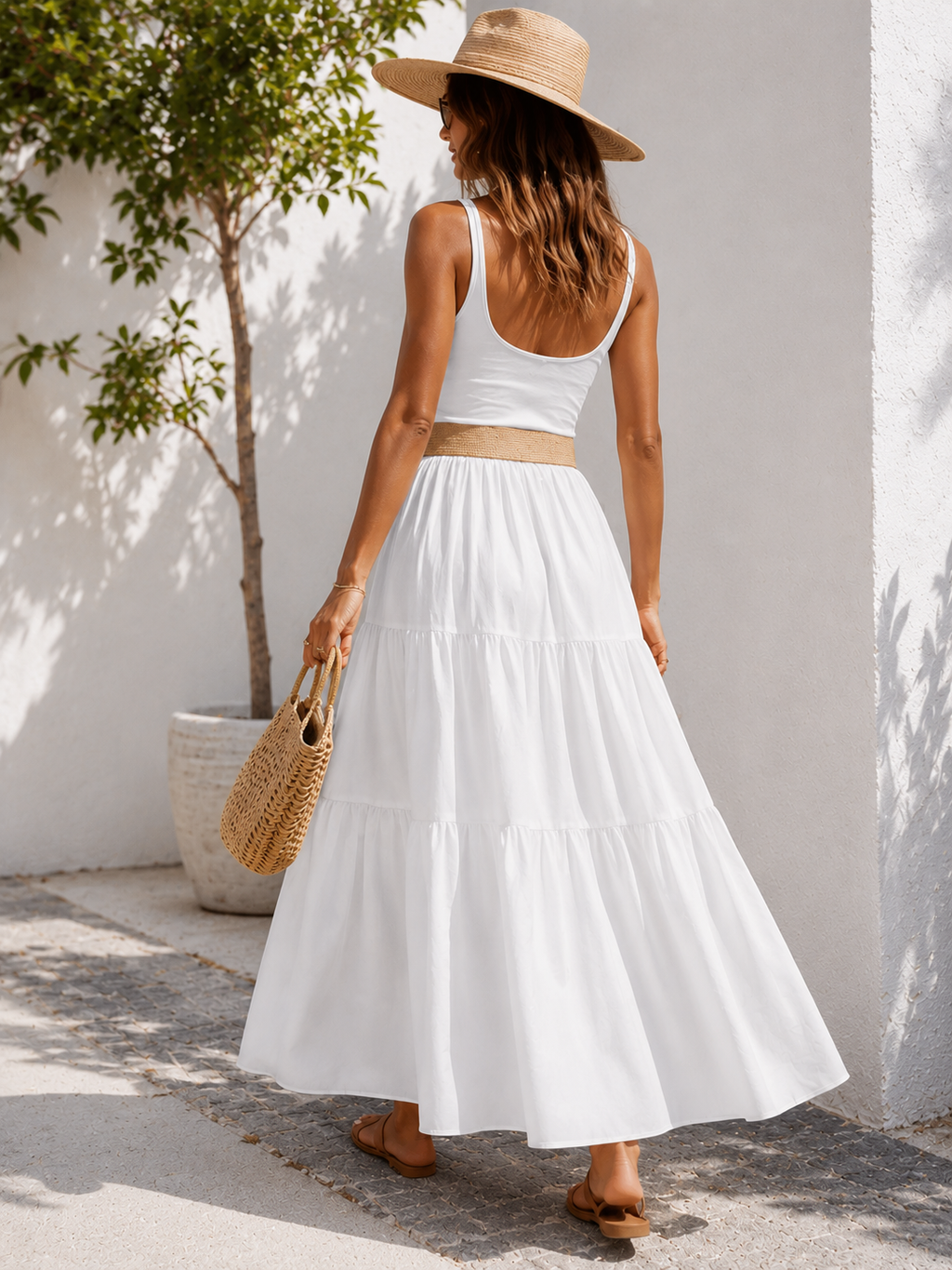 Falda Larga para Mujer con Cinturón de Rafia | Elegante, Fluida y Fresca para Primavera Verano