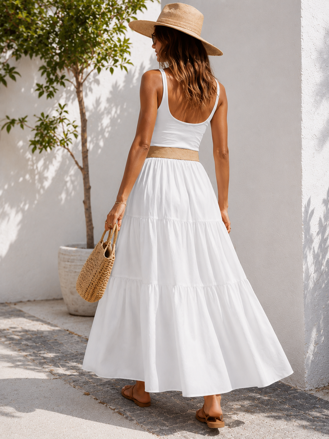 Falda Larga para Mujer con Cinturón de Rafia | Elegante, Fluida y Fresca para Primavera Verano