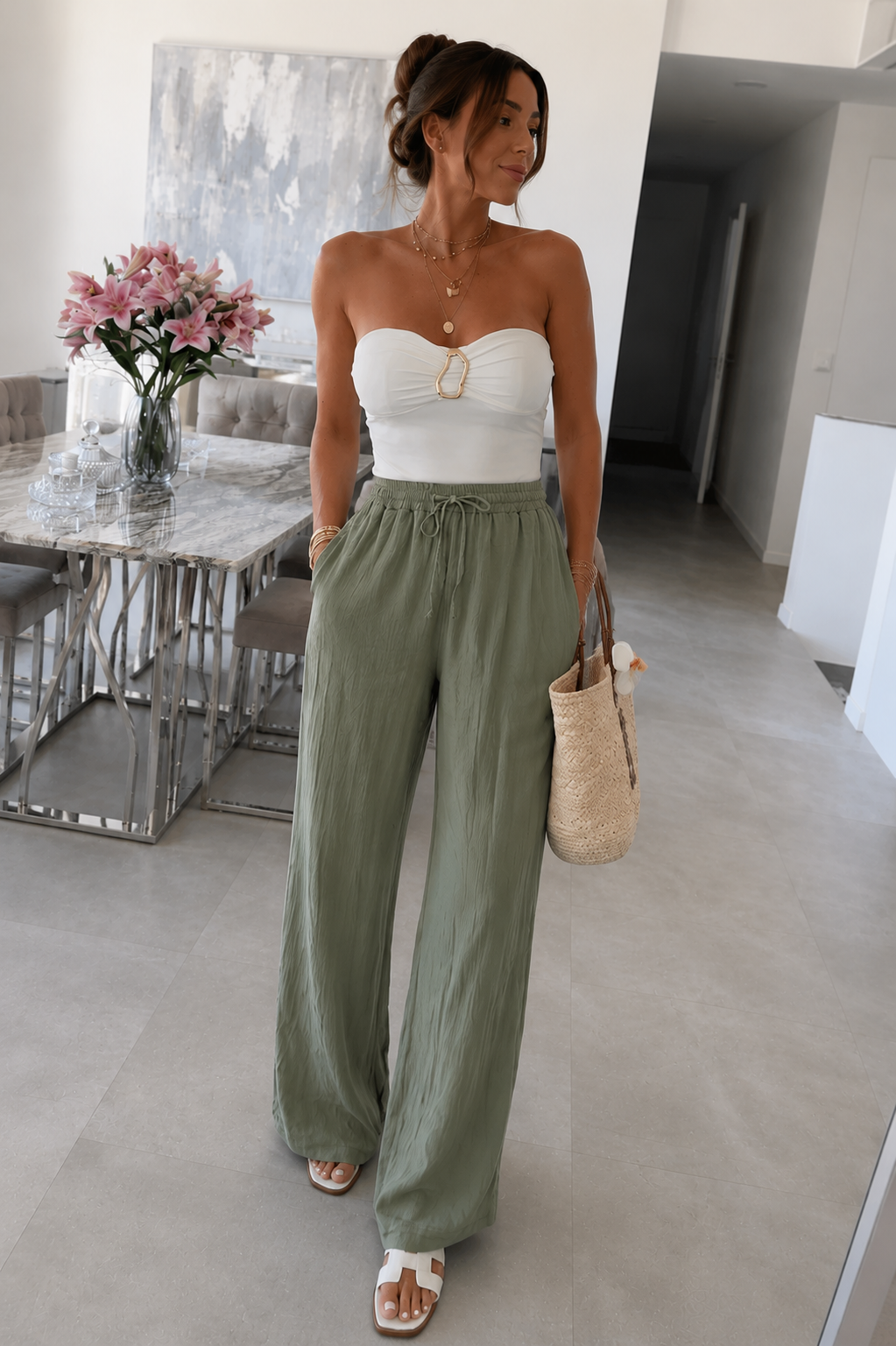 Pantalón Palazzo de Mujer con Cintura Elástica | Ligero, Fluido y Elegante para Primavera Verano