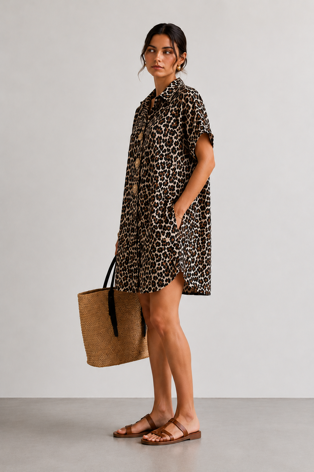 Vestido Camisero Animal Print para Mujer | Estilo Leopardo, Cómodo y Elegante para Primavera Verano
