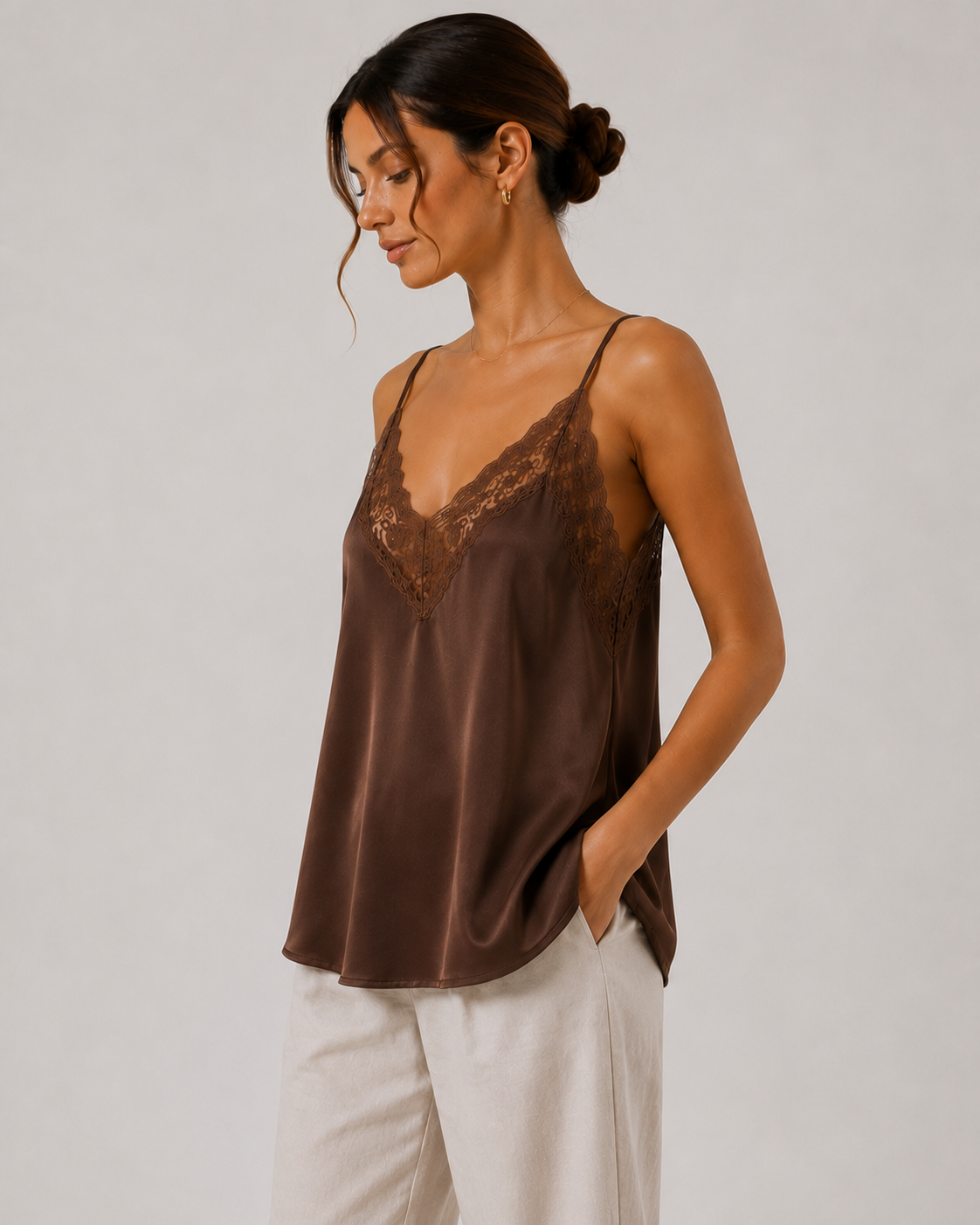 Top Lencero Satinado con Encaje para Mujer