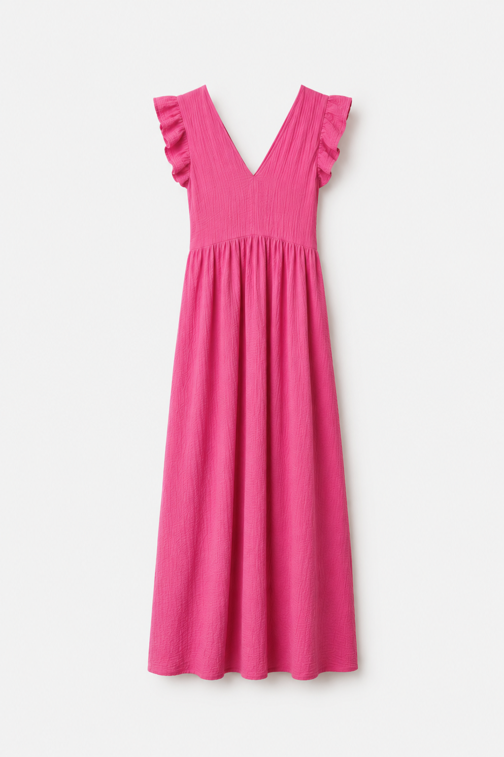 Vestido Largo Fucsia para Mujer con Volantes | Escote en V y Espalda Abierta – Elegante y Fresco para Verano