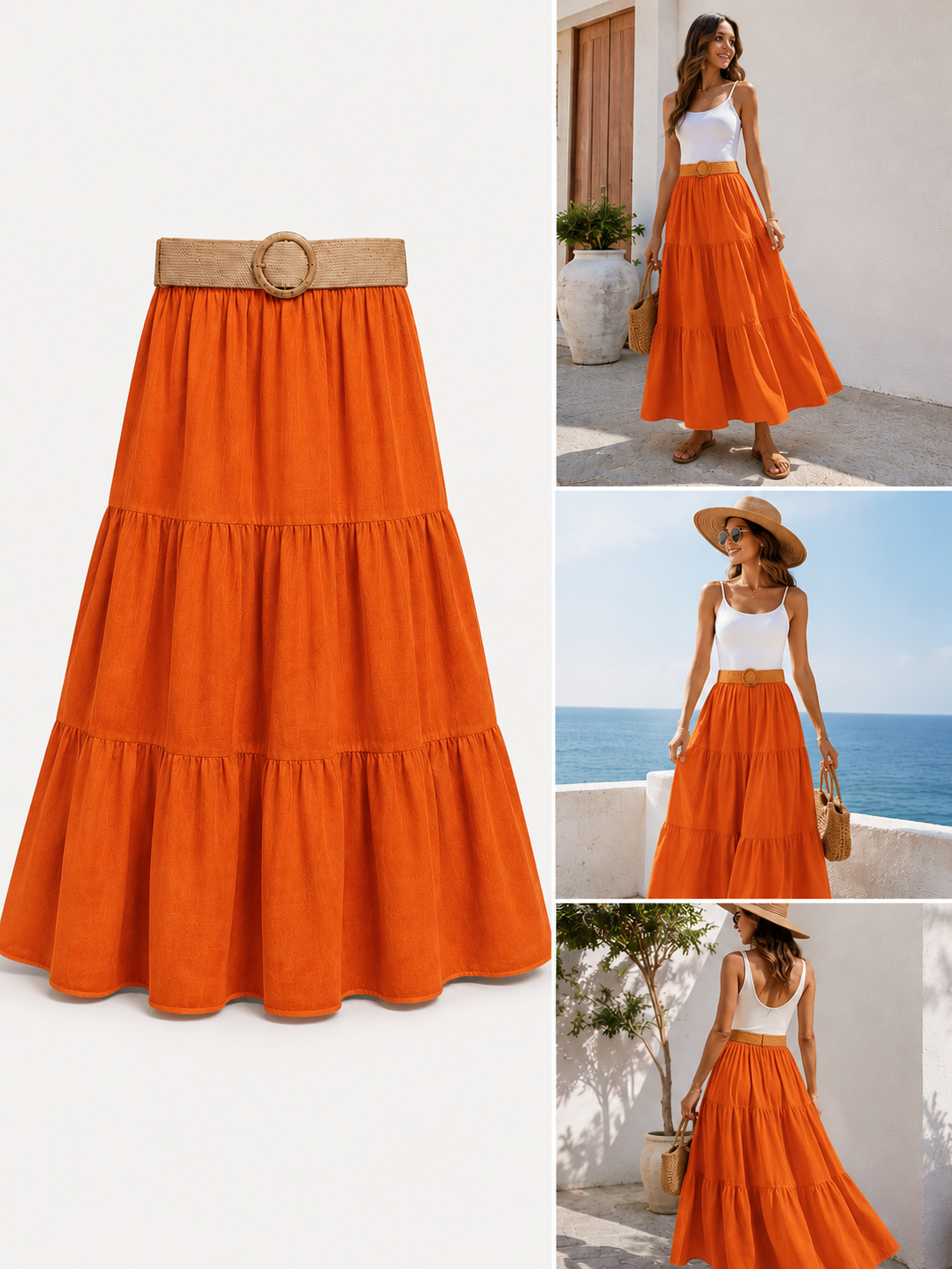 Falda Larga para Mujer con Cinturón de Rafia | Elegante, Fluida y Fresca para Primavera Verano