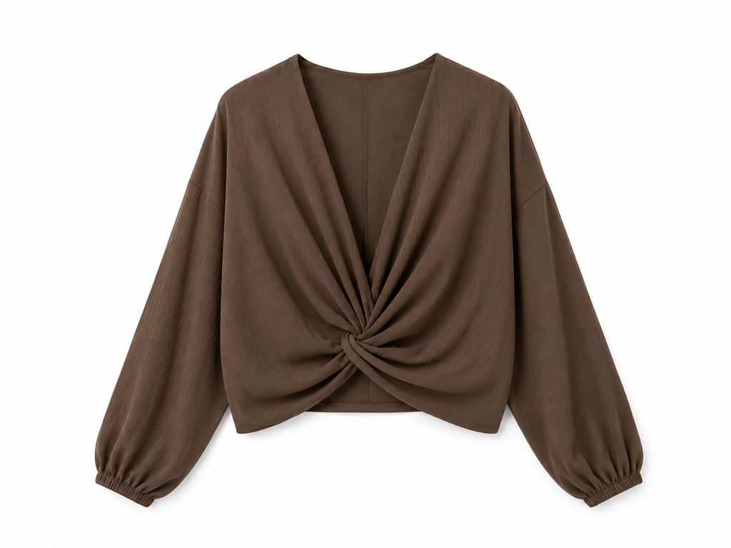 Blusa Cruzada para Mujer con Escote en V | Manga Larga Abullonada y Diseño Elegante