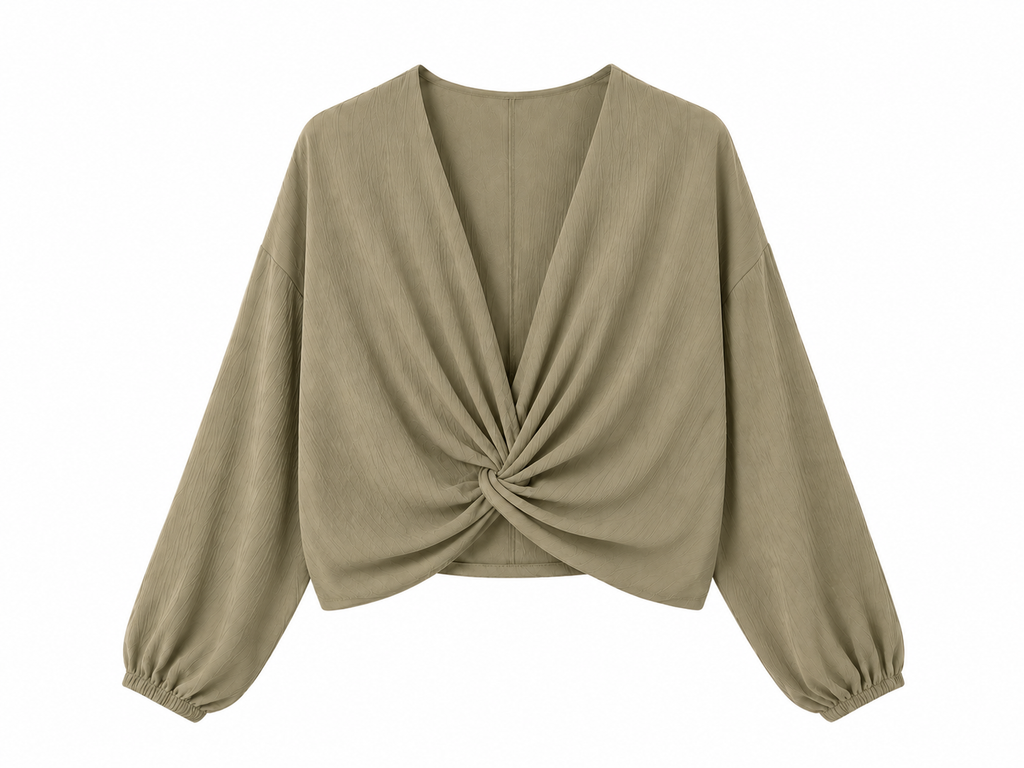 Blusa Cruzada para Mujer con Escote en V | Manga Larga Abullonada y Diseño Elegante