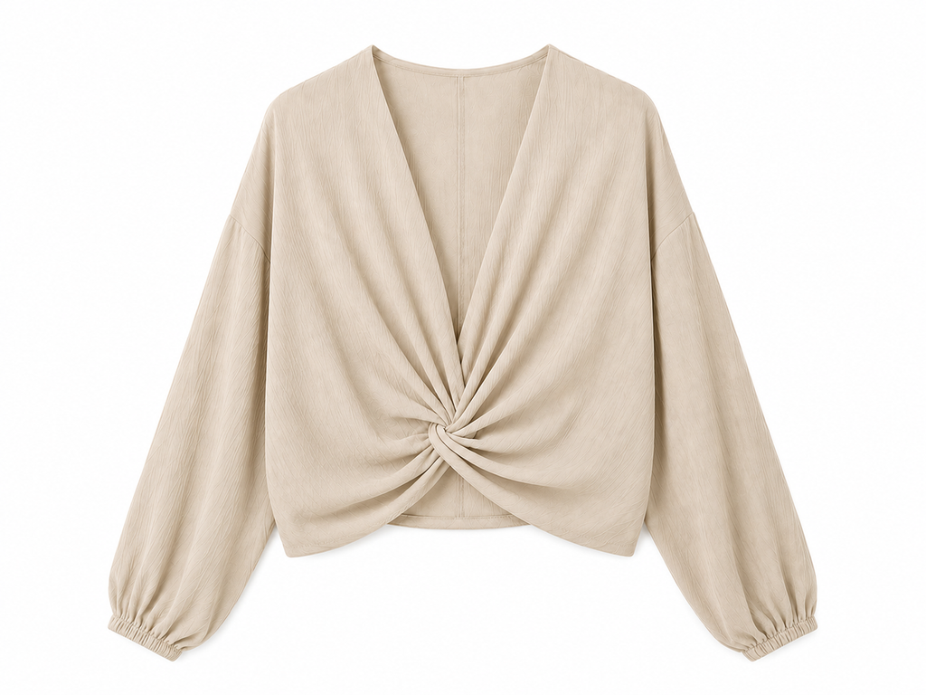 Blusa Cruzada para Mujer con Escote en V | Manga Larga Abullonada y Diseño Elegante