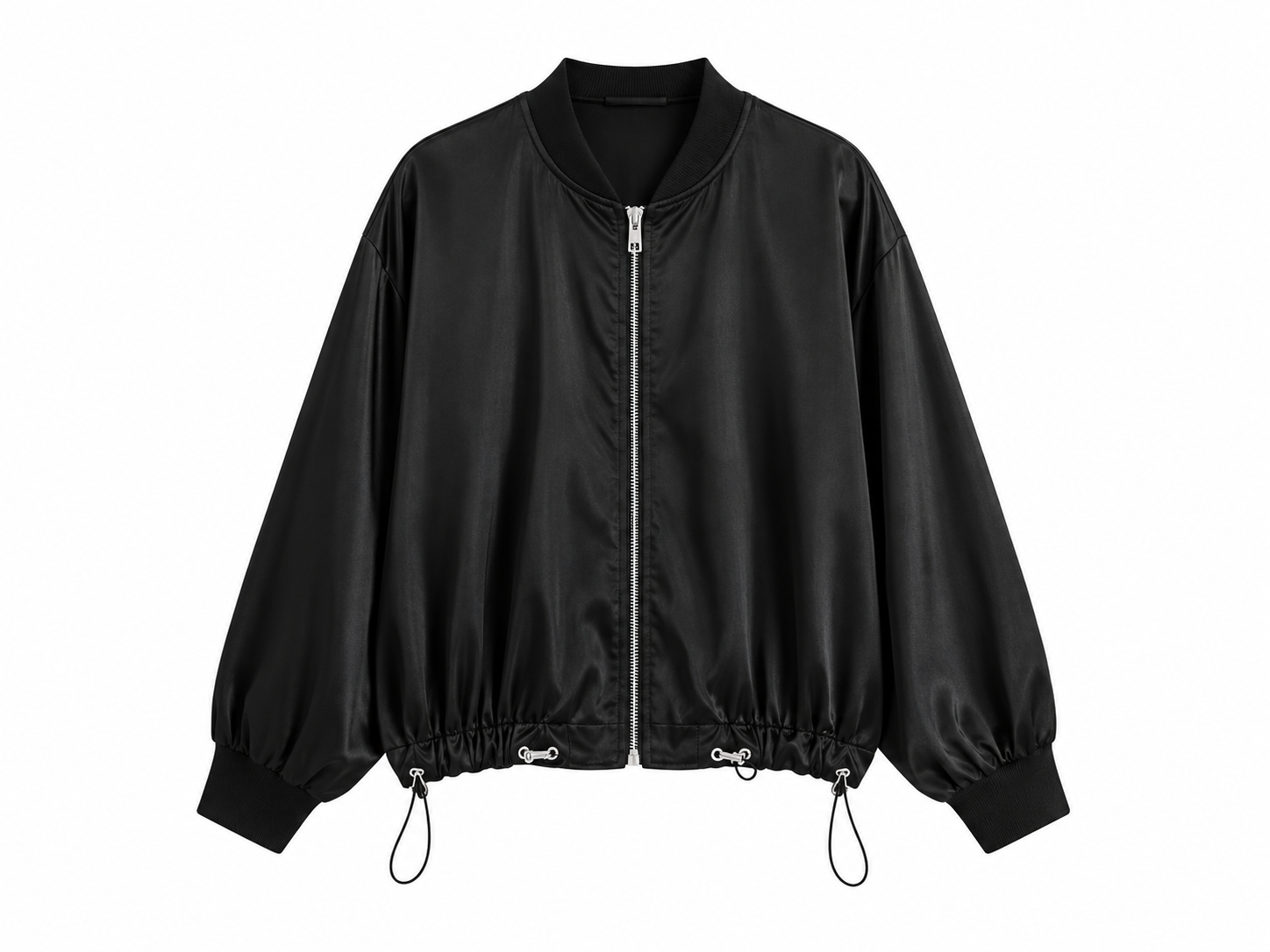 Chaqueta Bomber Satinada para Mujer con Cremallera y Cordón Ajustable