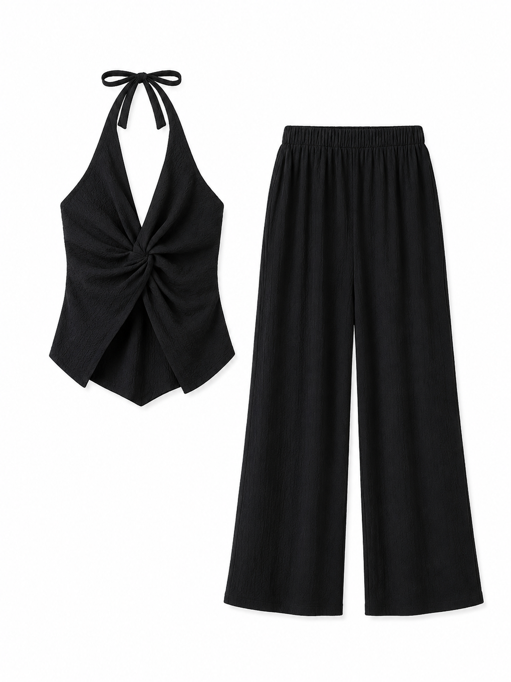 NANA Conjunto Mujer Top Halter Cruzado y Pantalón Palazzo | Elegancia Minimalista Burdeos