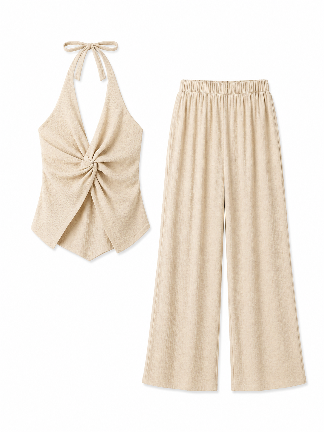 NANA Conjunto Mujer Top Halter Cruzado y Pantalón Palazzo | Elegancia Minimalista Burdeos