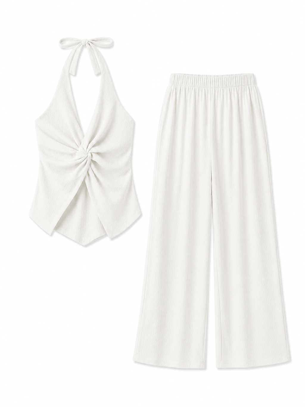 NANA Conjunto Mujer Top Halter Cruzado y Pantalón Palazzo | Elegancia Minimalista Burdeos