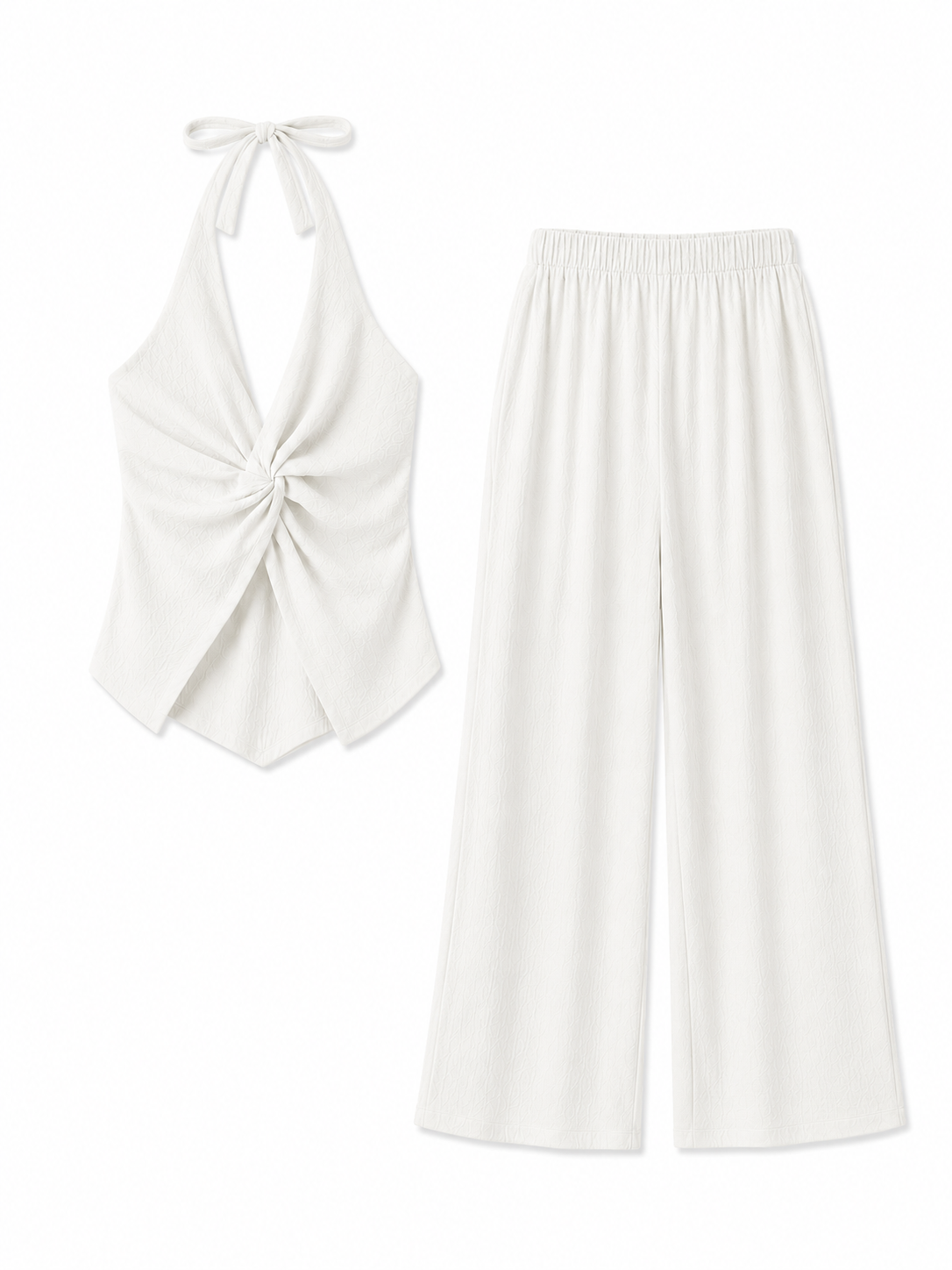NANA Conjunto Mujer Top Halter Cruzado y Pantalón Palazzo | Elegancia Minimalista Burdeos