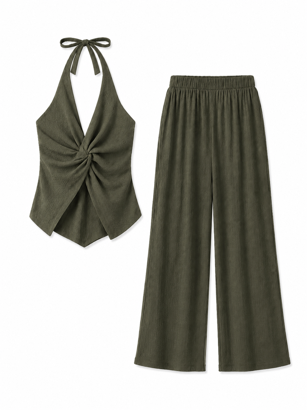 NANA Conjunto Mujer Top Halter Cruzado y Pantalón Palazzo | Elegancia Minimalista Burdeos