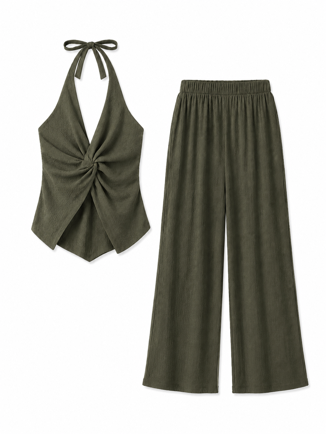 NANA Conjunto Mujer Top Halter Cruzado y Pantalón Palazzo | Elegancia Minimalista Burdeos