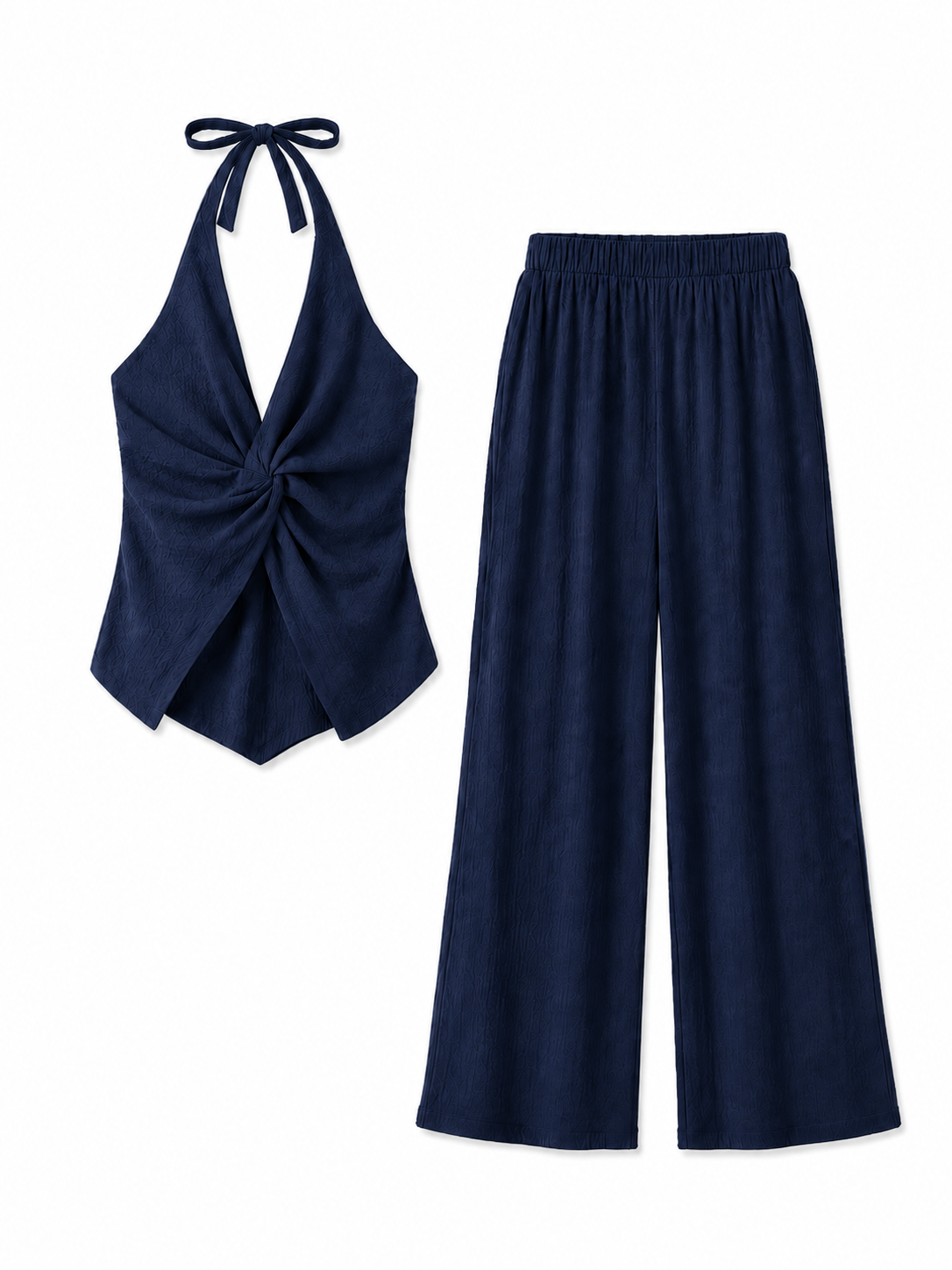 NANA Conjunto Mujer Top Halter Cruzado y Pantalón Palazzo | Elegancia Minimalista Burdeos