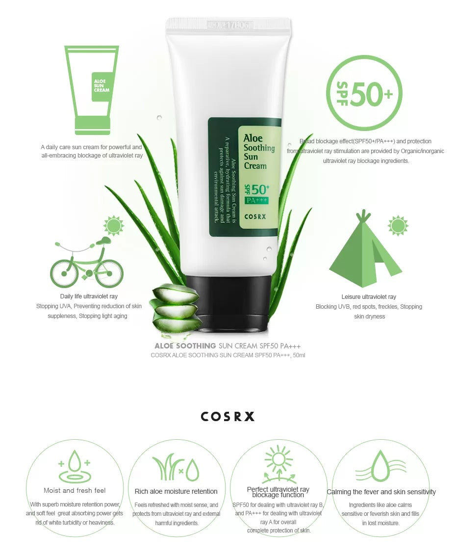 🌿 Cosrx Aloe Soothing Sun Cream SPF 50+ PA+++ – 50 ml