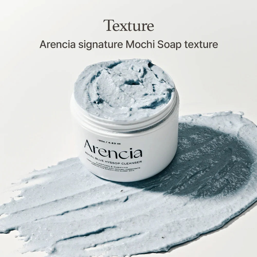 Arencia – Limpiador Facial Fresh Blue Hyssop Rice Mochi 120g – Espuma Cremosa Suave con Arroz y Hisopo Azul