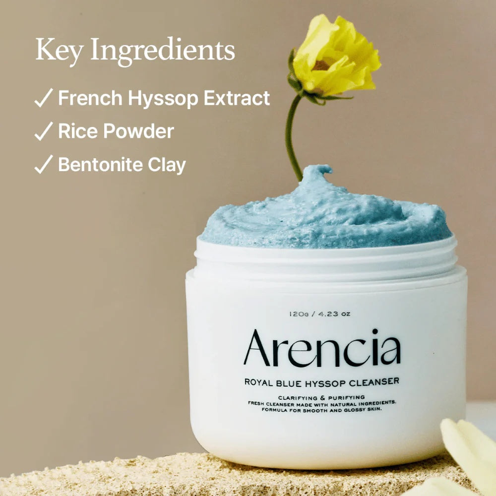 Arencia – Limpiador Facial Fresh Blue Hyssop Rice Mochi 120g – Espuma Cremosa Suave con Arroz y Hisopo Azul