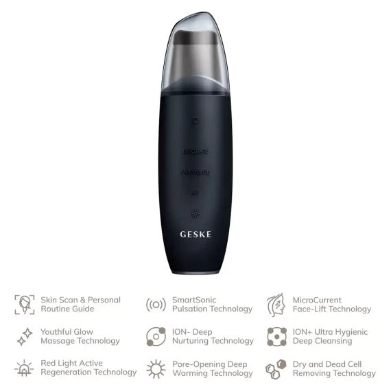 GESKE – Limpiador Facial Ultrasónico Inteligente 9 en 1 con Microcorriente y Eliminador de Puntos Negros