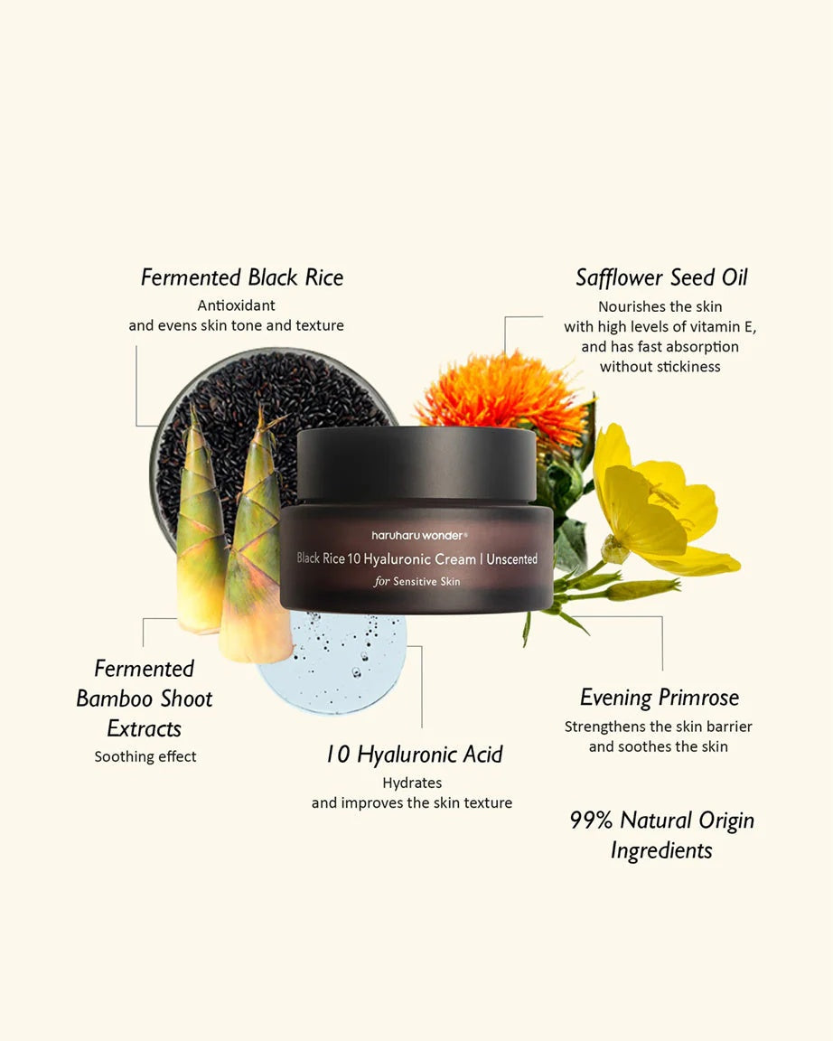 Haruharu Wonder – Crema Hidratante con Arroz Negro y 10 Ácidos Hialurónicos Sin Fragancia (50 ml) – Nutrición y Suavidad