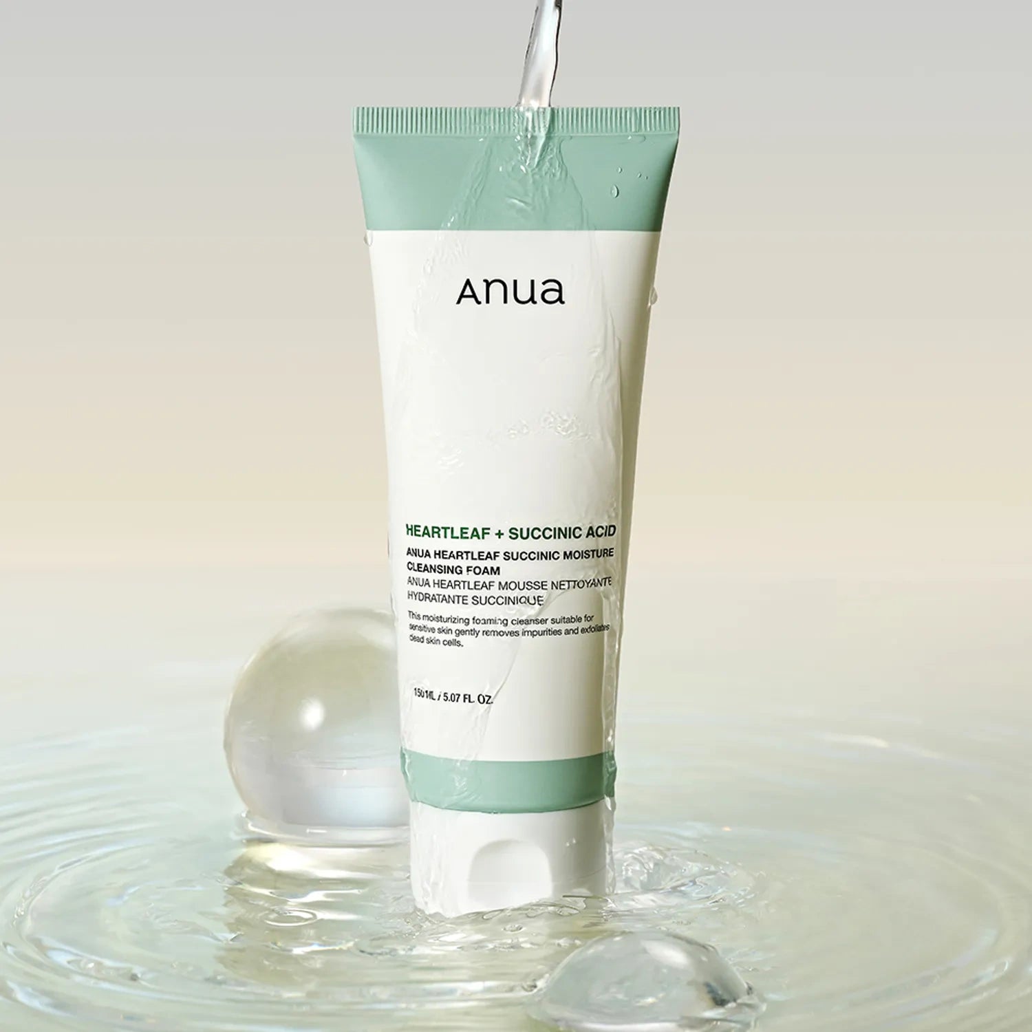 Anua – Limpiador Facial Heartleaf con Ácido Succínico 150ml – Espuma Hidratante y Purificante