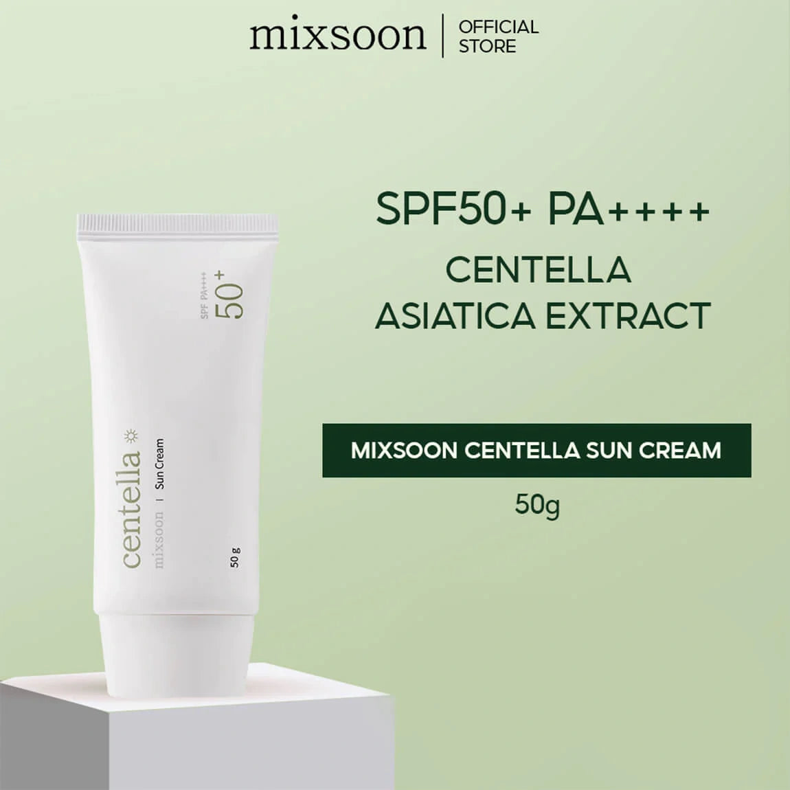 Mixsoon – Crema Solar de Centella SPF50+ PA++++ 50g – Protección Solar Calmante e Hidratante