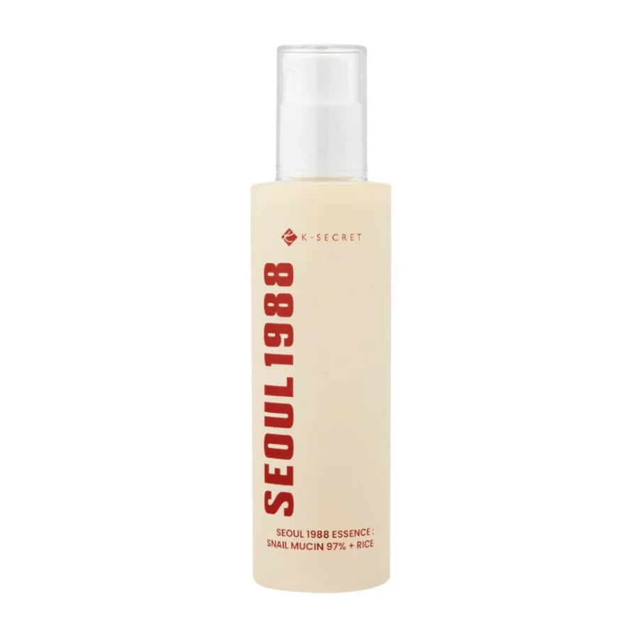 K-SECRET – SEOUL 1988 Esencia Facial con 97% Mucina de Caracol + Arroz Fermentado 100ml – Hidratación y Regeneración Profunda
